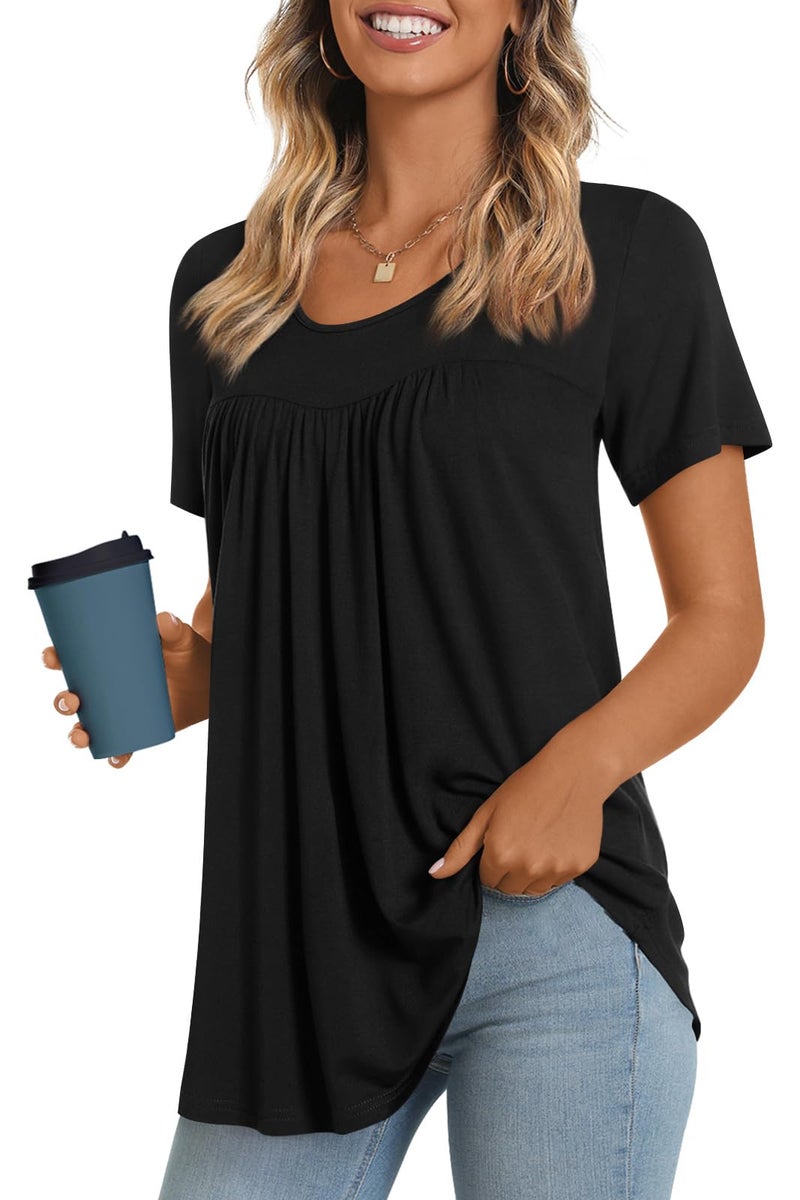 LONGYUAN Women's Tunic Tops 2026 Summer Short Sleeve Shirts with Leggings Blouse Black Large - Image 1