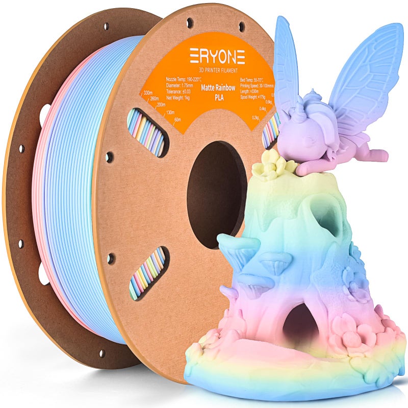 ERYONE Matte Rainbow 3D Printer PLA Filament 1.75 +/- 0.03mm, Matte Muticolor Filament PLA 1KG(2.2LBS) Spool, Macaron Rainbow - Image 1