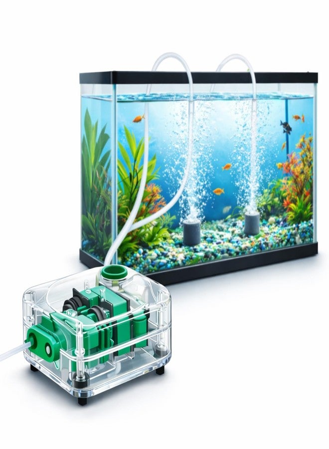 Buraq Ultra Silent Aquarium Air Pump Dual Outlet with Adjustable Airflow Includes 2M Tube & 2 Air Stones - for 1.5 to 3 Ft Fish Tanks (2 Way) - Image 1