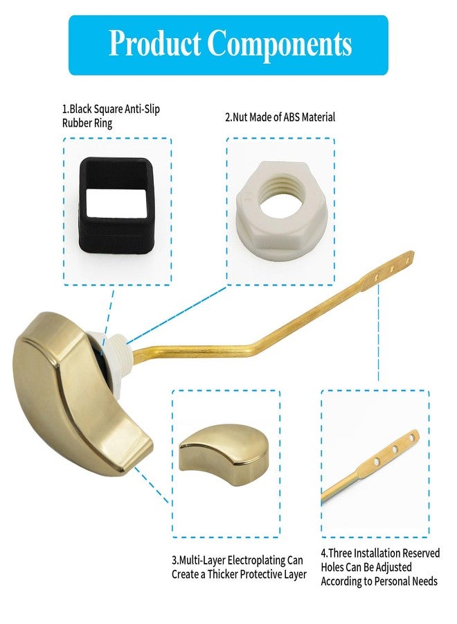 Lychee Light Toilet Cistern Side Flush Lever, Compatible with TOTO WC Flush Handle, Pure Copper Rod Body, Equipped with Hook-Style Chain for Toilet Flush Rod Replacement Part, 1 Piece (PVD Gold) - Image 2