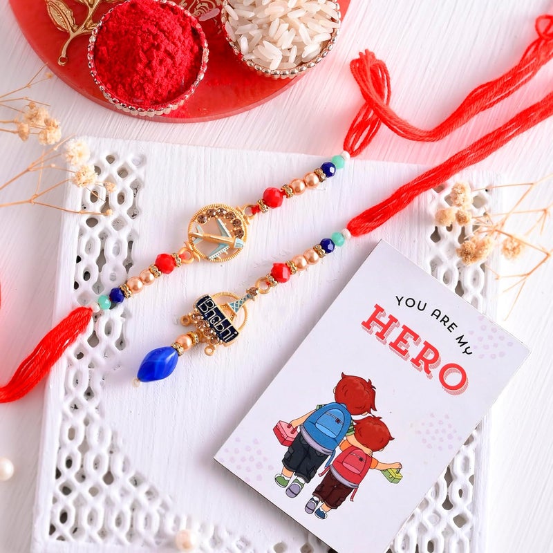 ascension Rakhi for Brother and Bhabhi Bhai Raksha Bandhan Bhaiya Bhabhi Rakhi Set Couple Rakhi Bracelet Chuda Rakhi with You are My Hero Fridge Magnet Gift Roli Tilak - Image 1