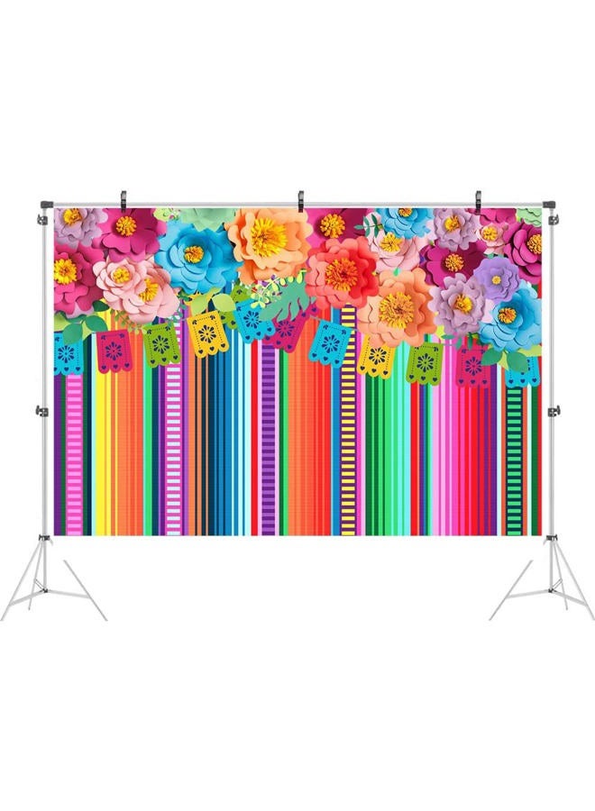 Ticuenicoa 6x4ft Mexican Fiesta Backdrop Photobooth Flowers Fiesta Background Drop Cinco De Mayo Backdrop for Pictures Floral Stripes Flags Birthday Party Mexican Party Decorations Photo Booth Props - Image 2