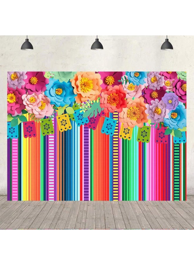Ticuenicoa 6x4ft Mexican Fiesta Backdrop Photobooth Flowers Fiesta Background Drop Cinco De Mayo Backdrop for Pictures Floral Stripes Flags Birthday Party Mexican Party Decorations Photo Booth Props - Image 4
