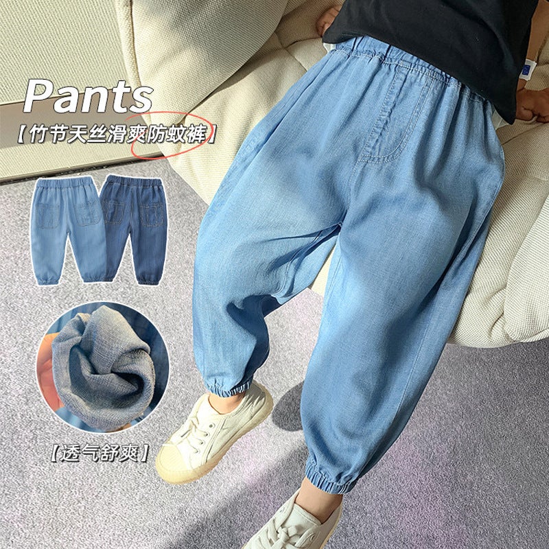 Boys' Anti-Mosquito Pants, Summer Baby Boys' And Girls' Pants, Small Kidsren'S Pants, Autum Thin Imitation Jeans - Image 2