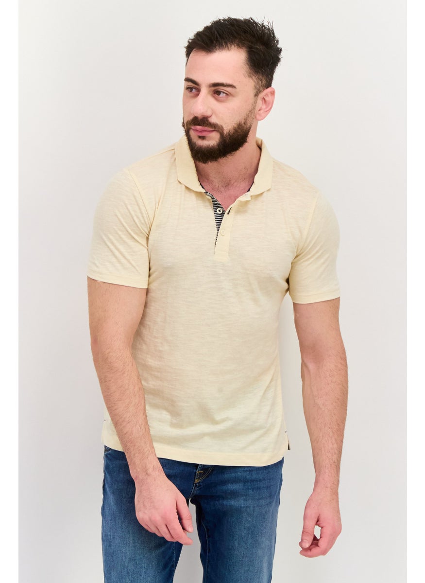 Project Essentials - Men Regular Fit Solid Short Sleeve Polo Shirt, Ivory - Image 1