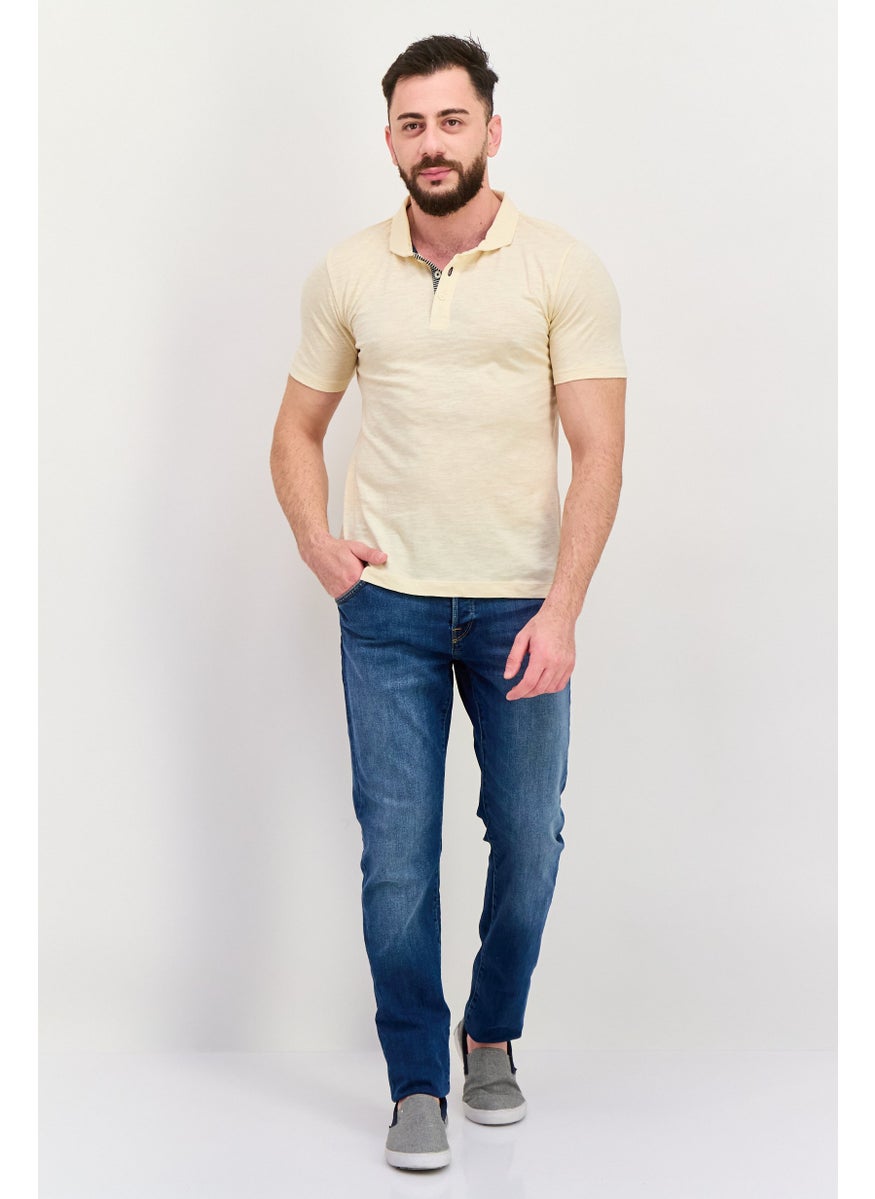 Project Essentials - Men Regular Fit Solid Short Sleeve Polo Shirt, Ivory - Image 1