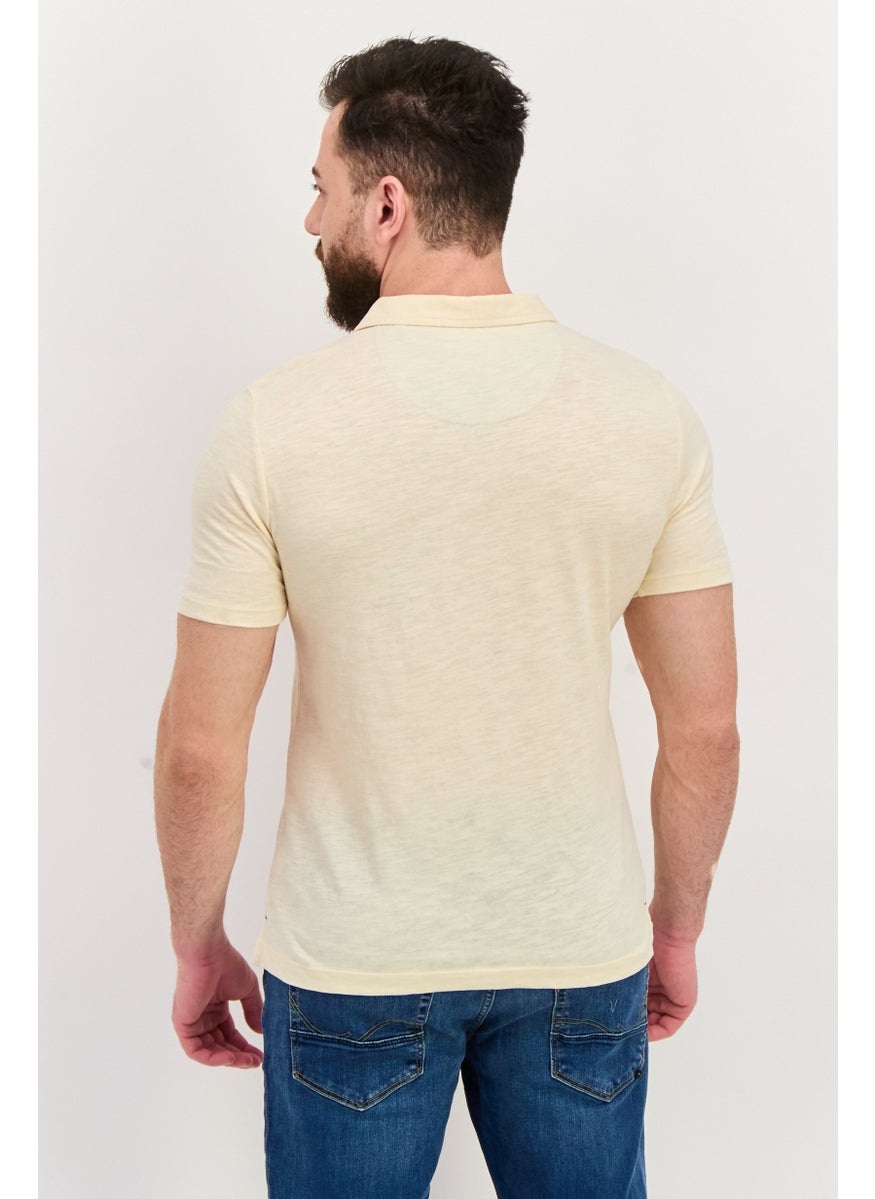 Project Essentials - Men Regular Fit Solid Short Sleeve Polo Shirt, Ivory - Image 1