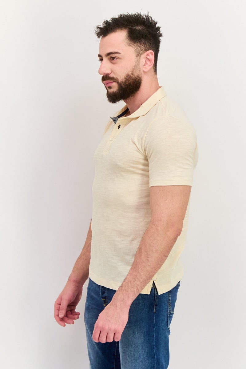 Project Essentials Men Regular Fit Solid Short Sleeve Polo Shirt, Ivory - Image 2