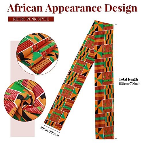 Jiuguva 2 Pcs African Kente Pattern Kufi Men Hat and Kente African Stole Sash for Black History(Print) - Image 3