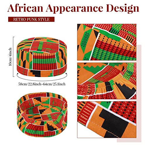 Jiuguva 2 Pcs African Kente Pattern Kufi Men Hat and Kente African Stole Sash for Black History(Print) - Image 2