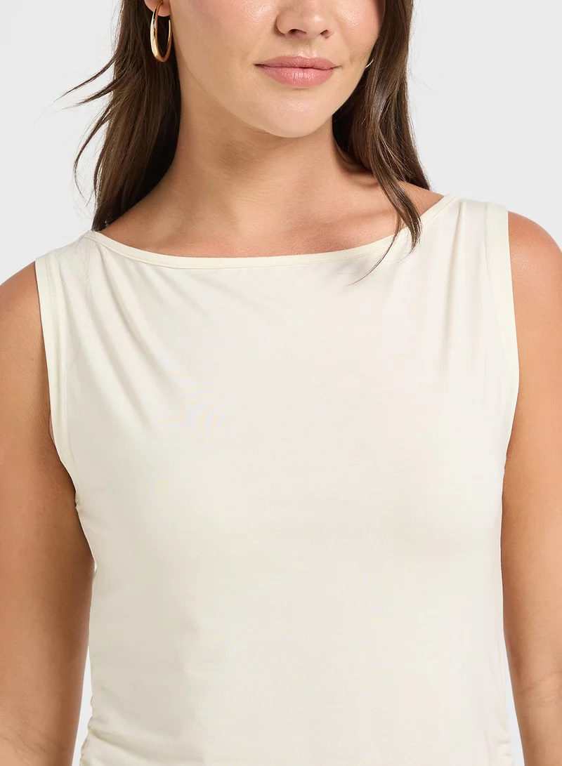 Ginger Basics  Boat Neck Fitted Ruched Vest for Women | Best Price UAE