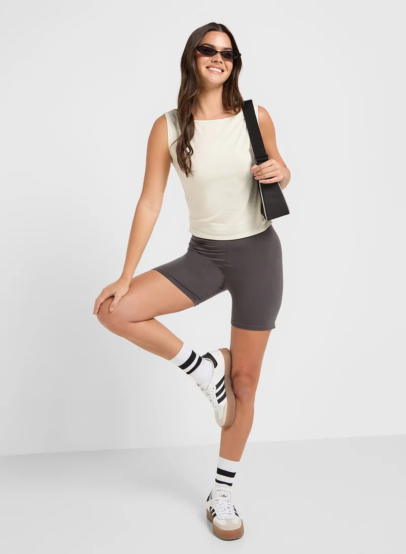 Ginger Basics  Boat Neck Fitted Ruched Vest for Women | Best Price UAE