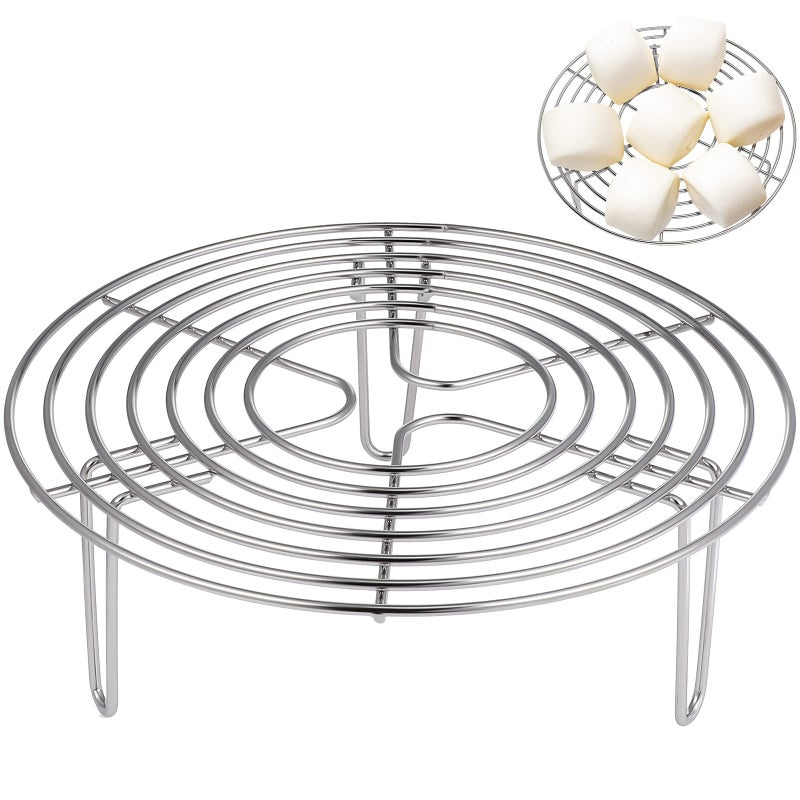 Cabilock 304 Stainless Steel Steamer Rack Round Cooling Rack Microwave Plate Steaming Tray with Legs Cooking Supplies for Kitchen Steaming Cooking 20 7cm