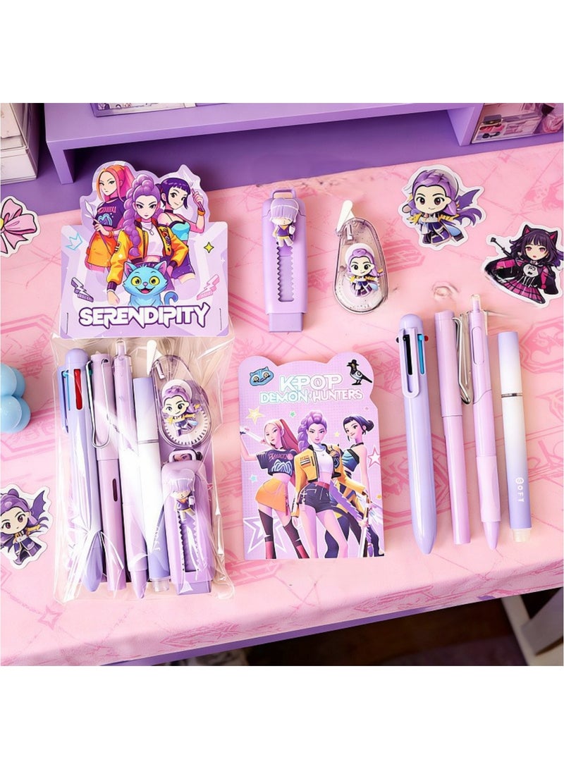 saykfoe 7Pcs Cute Purple Stationery Set for Girls, Kpop Demon Hunter Theme Aesthetic Stationary for School Supplies - Image 1
