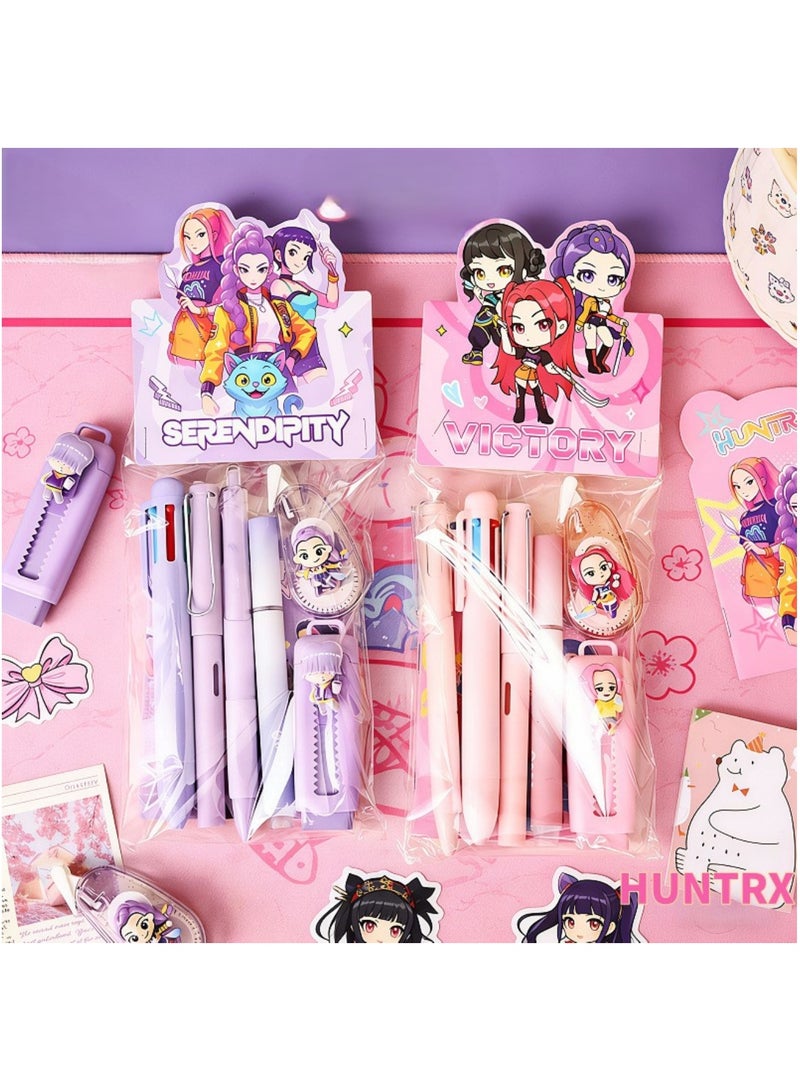 saykfoe 7Pcs Cute Purple Stationery Set for Girls, Kpop Demon Hunter Theme Aesthetic Stationary for School Supplies - Image 4