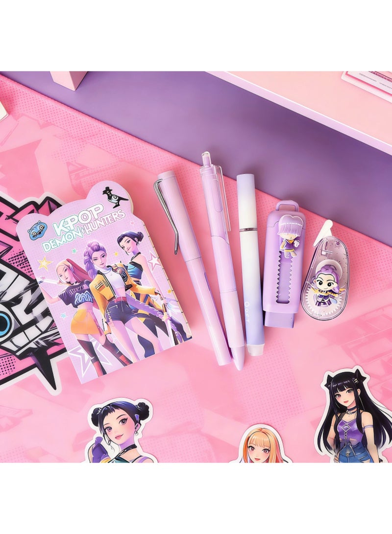 saykfoe 7Pcs Cute Purple Stationery Set for Girls, Kpop Demon Hunter Theme Aesthetic Stationary for School Supplies - Image 2