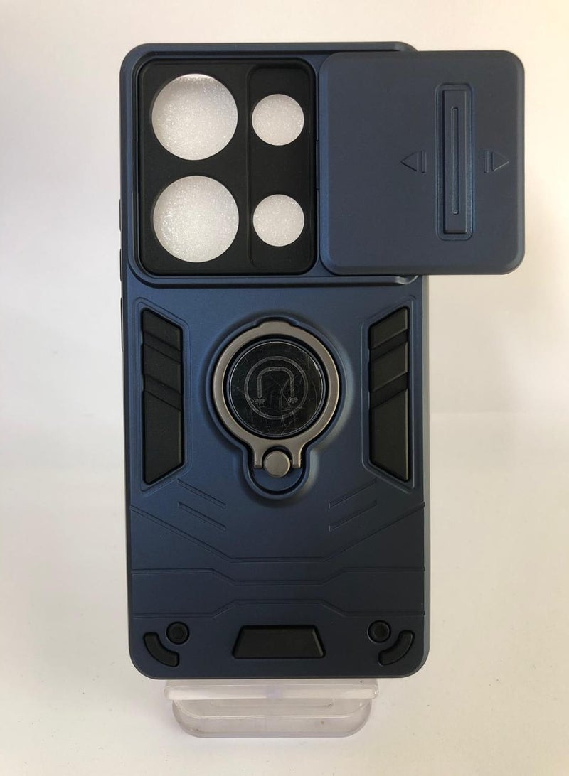 جولدن ماسك لهاتف شاومى ريدمى نوت 13 برو 4جى (Xiaomi Redmi Note 13 Pro 4G ) جراب الحماية الفائقه مع دبله معدانيه وباب جرار لحماية كاميرة الهاتف - (ازرق داكن) - Image 1