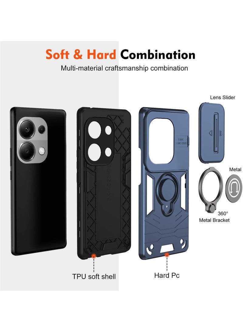 جولدن ماسك لهاتف شاومى ريدمى نوت 13 برو 4جى (Xiaomi Redmi Note 13 Pro 4G ) جراب الحماية الفائقه مع دبله معدانيه وباب جرار لحماية كاميرة الهاتف - (ازرق داكن) - Image 4