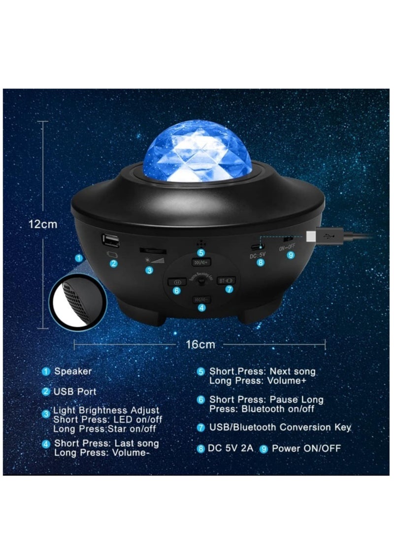 ELTRAZONE - LED Starry Sky Projector Rotating Water Waves Projection Lamp, Galaxy Projector Night Light, Bluetooth Starlight Projector Lamp, for Children, Party, Room, Decoration - Image 1