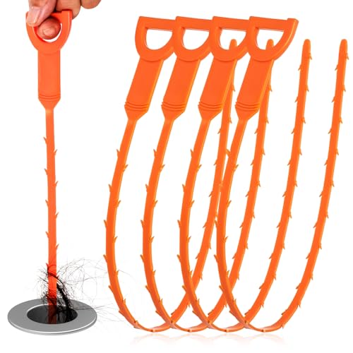 Drain Snake Clog Remover 4 Pack 20 Inch Flexible Hair Drain Removal Tool for Sink Shower Tub Toilet Drain Cleaner with Grip Handle Easy Use Kitchen Bathroom Drain Opener