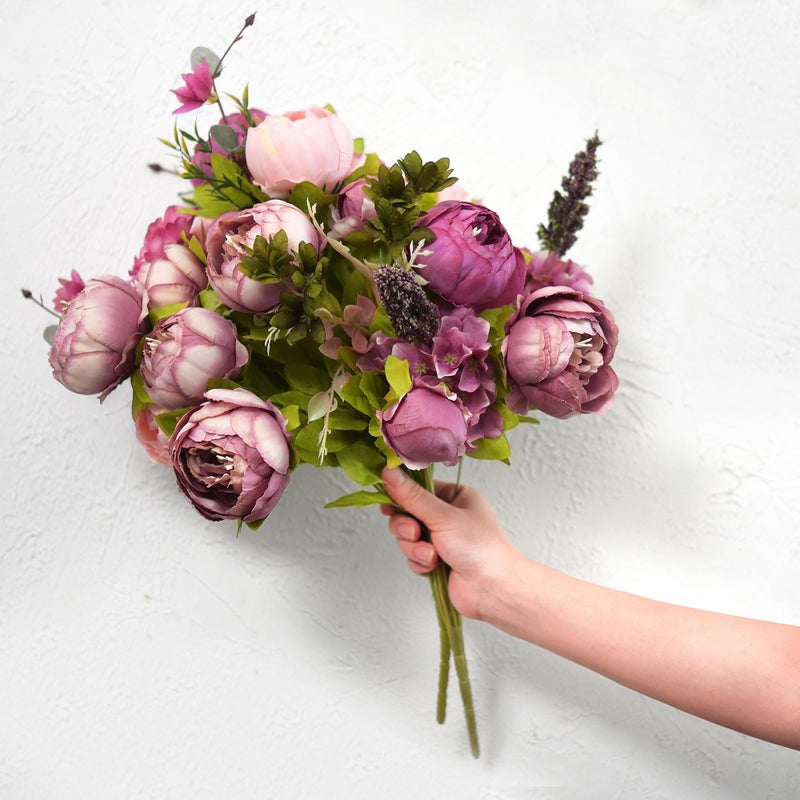 FiveSeasonStuff Soft Peach Pink and Magenta Red Vintage Artificial Peonies Silk Flowers and Hydrangeas for Wedding Bridal Home Decor â€“ Beautiful Floral Centerpiece Bouquet (Celestial Beauty) - Image 5