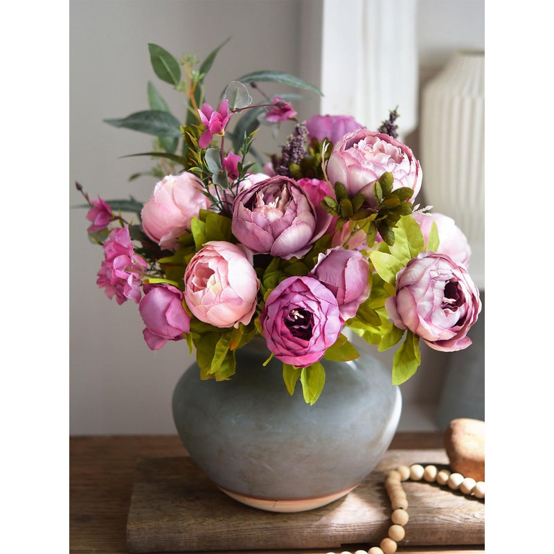 FiveSeasonStuff Soft Peach Pink and Magenta Red Vintage Artificial Peonies Silk Flowers and Hydrangeas for Wedding Bridal Home Decor â€“ Beautiful Floral Centerpiece Bouquet (Celestial Beauty) - Image 2