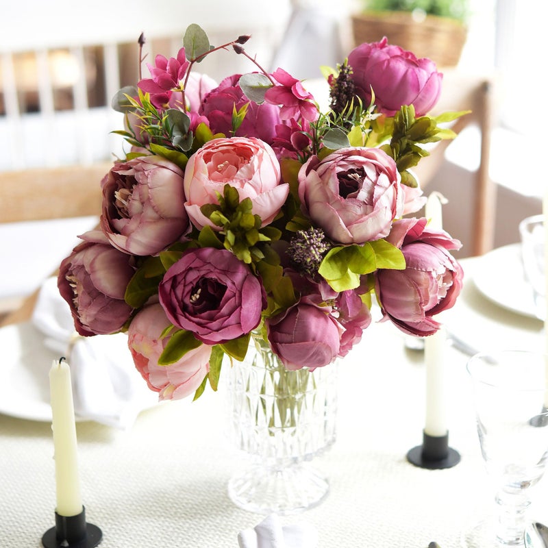 FiveSeasonStuff Soft Peach Pink and Magenta Red Vintage Artificial Peonies Silk Flowers and Hydrangeas for Wedding Bridal Home Decor â€“ Beautiful Floral Centerpiece Bouquet (Celestial Beauty) - Image 4