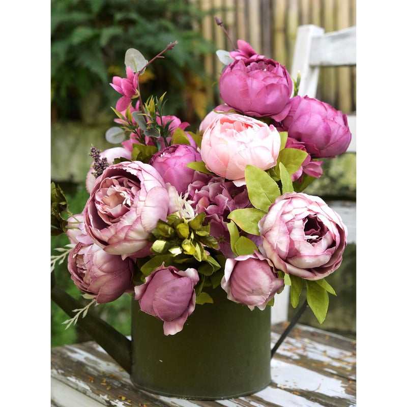 FiveSeasonStuff Soft Peach Pink and Magenta Red Vintage Artificial Peonies Silk Flowers and Hydrangeas for Wedding Bridal Home Decor â€“ Beautiful Floral Centerpiece Bouquet (Celestial Beauty) - Image 3