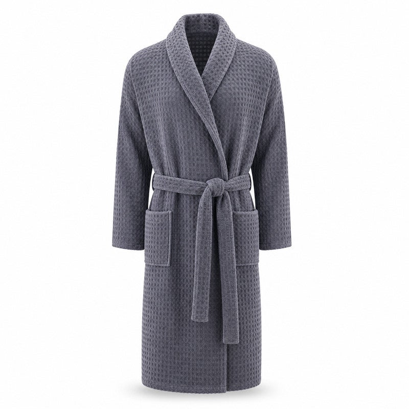 TM HOME Jacquard Unisex Bathrobe, 100% Natural Cotton, Soft and Comfortable, Premium Hotel Quality, Grey - Image 1