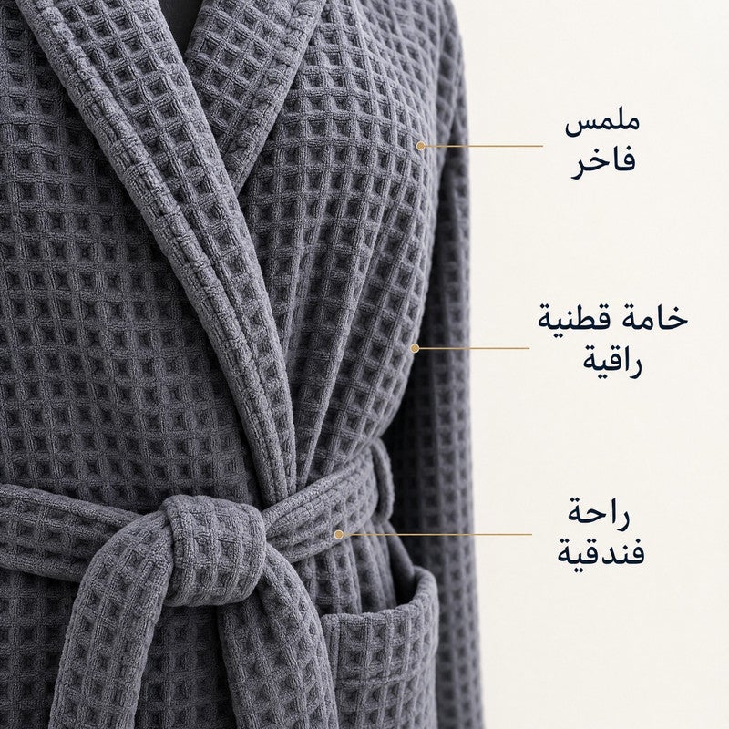 TM HOME Jacquard Unisex Bathrobe, 100% Natural Cotton, Soft and Comfortable, Premium Hotel Quality, Grey - Image 5
