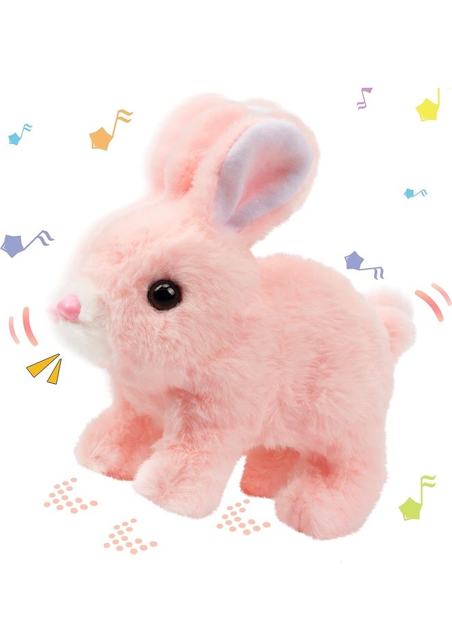 Hopping Rabbit Interactive Electronic Pet Plush Bunny Toy with Sounds and Movements Animated Walking Wiggle Ears Twitch Nose Gift for Toddlers Birthday, Pink - Image 1
