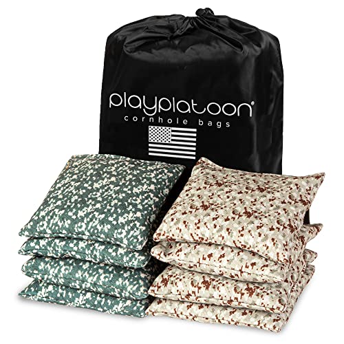Play Platoon Professional Cornhole Bags - Set of 8 Regulation All Weather Double Sided - Sticky/Slick Side Bean Bags for Pro Corn Hole Game, Slick Duck Canvas & Sticky Suede Side - Army Camo & Desert - Image 1