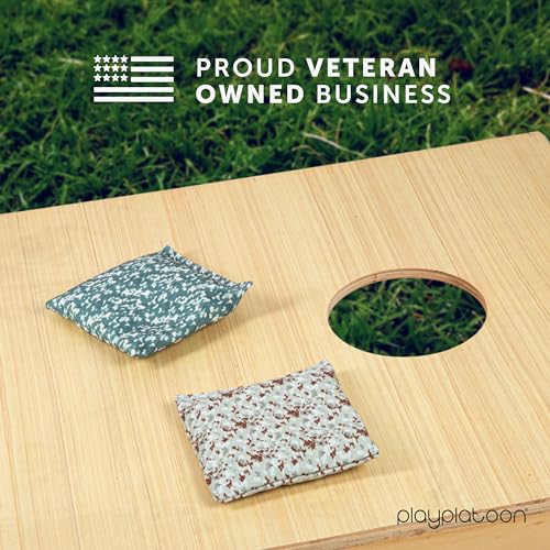 Play Platoon Professional Cornhole Bags - Set of 8 Regulation All Weather Double Sided - Sticky/Slick Side Bean Bags for Pro Corn Hole Game, Slick Duck Canvas & Sticky Suede Side - Army Camo & Desert - Image 3