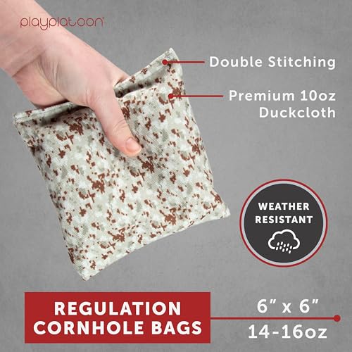 Play Platoon Professional Cornhole Bags - Set of 8 Regulation All Weather Double Sided - Sticky/Slick Side Bean Bags for Pro Corn Hole Game, Slick Duck Canvas & Sticky Suede Side - Army Camo & Desert - Image 2