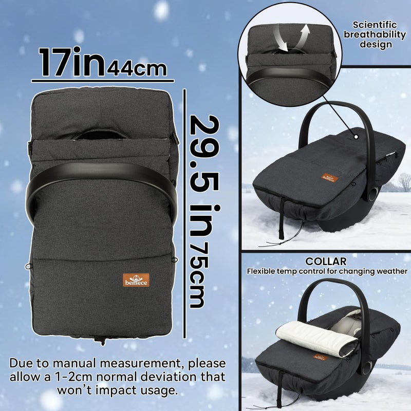 bemece Winter Baby Car Seat Cover, Universal Warm Infant car seat Cover with Zip, Waterproof & Windproof, Machine Washable - Image 3