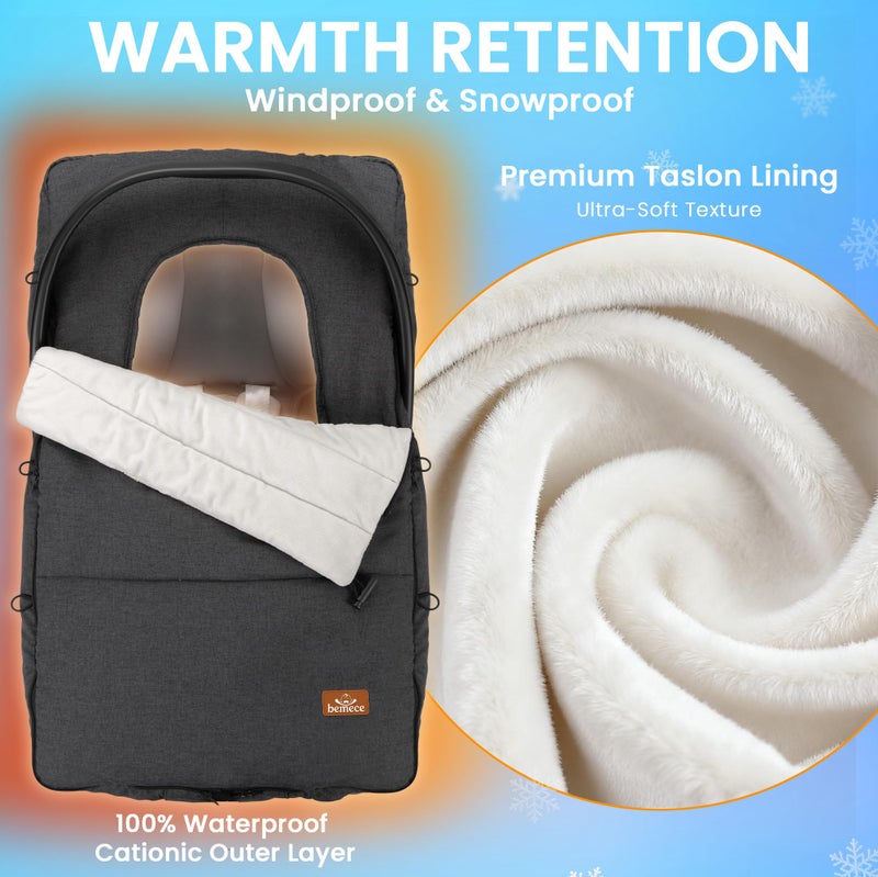 bemece Winter Baby Car Seat Cover, Universal Warm Infant car seat Cover with Zip, Waterproof & Windproof, Machine Washable - Image 2