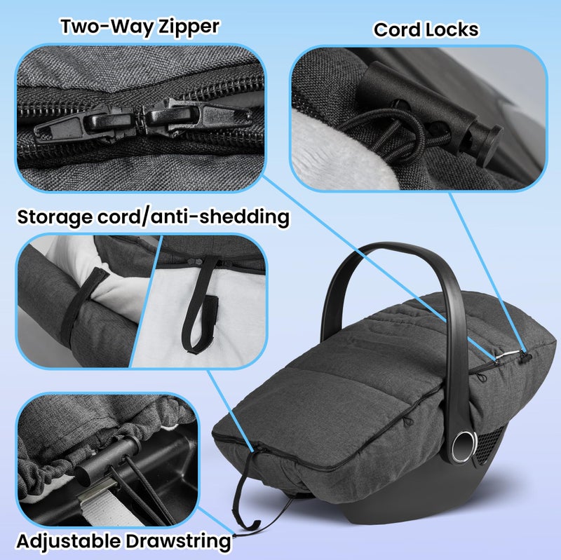 bemece Winter Baby Car Seat Cover, Universal Warm Infant car seat Cover with Zip, Waterproof & Windproof, Machine Washable - Image 4