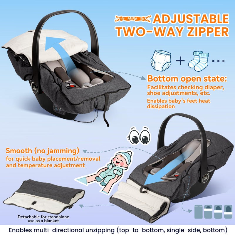bemece Winter Baby Car Seat Cover, Universal Warm Infant car seat Cover with Zip, Waterproof & Windproof, Machine Washable - Image 5
