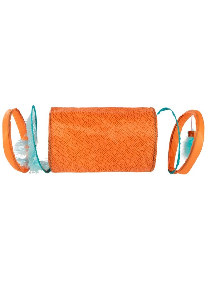 SmartyKat Instincts by SmartyKat Teaser Tunnel Activity Tunnel Cat Toy w/Fringe & Feather Teaser Cat Toy - Orange, One Size  - Image 5