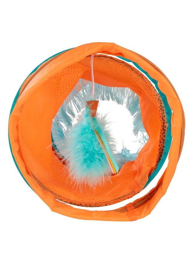 SmartyKat Instincts by SmartyKat Teaser Tunnel Activity Tunnel Cat Toy w/Fringe & Feather Teaser Cat Toy - Orange, One Size  - Image 4