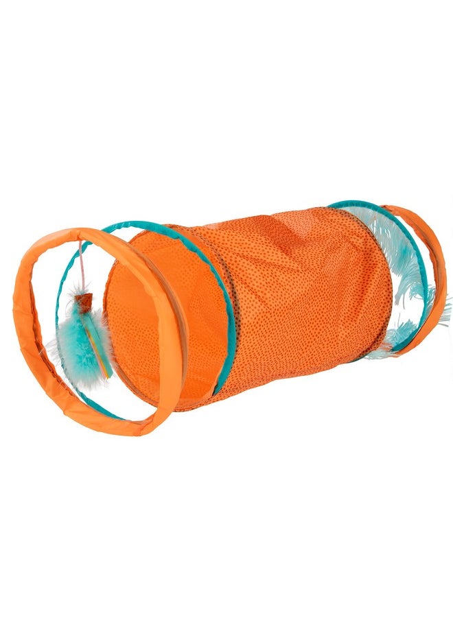 SmartyKat Instincts by SmartyKat Teaser Tunnel Activity Tunnel Cat Toy w/Fringe & Feather Teaser Cat Toy - Orange, One Size  - Image 1