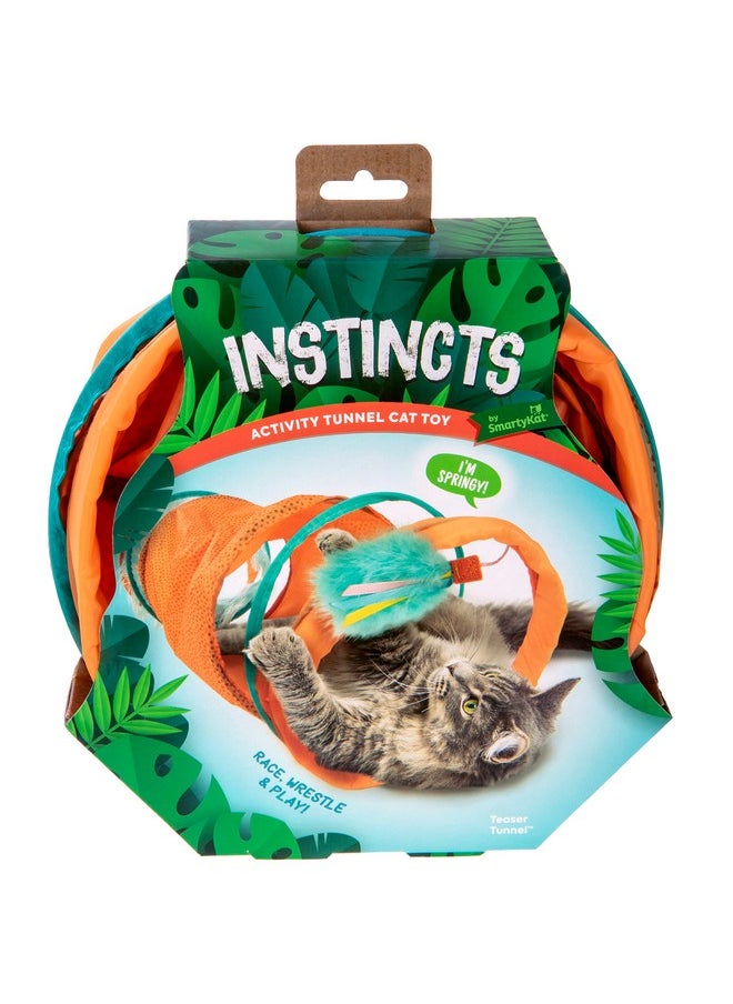 SmartyKat Instincts by SmartyKat Teaser Tunnel Activity Tunnel Cat Toy w/Fringe & Feather Teaser Cat Toy - Orange, One Size  - Image 2