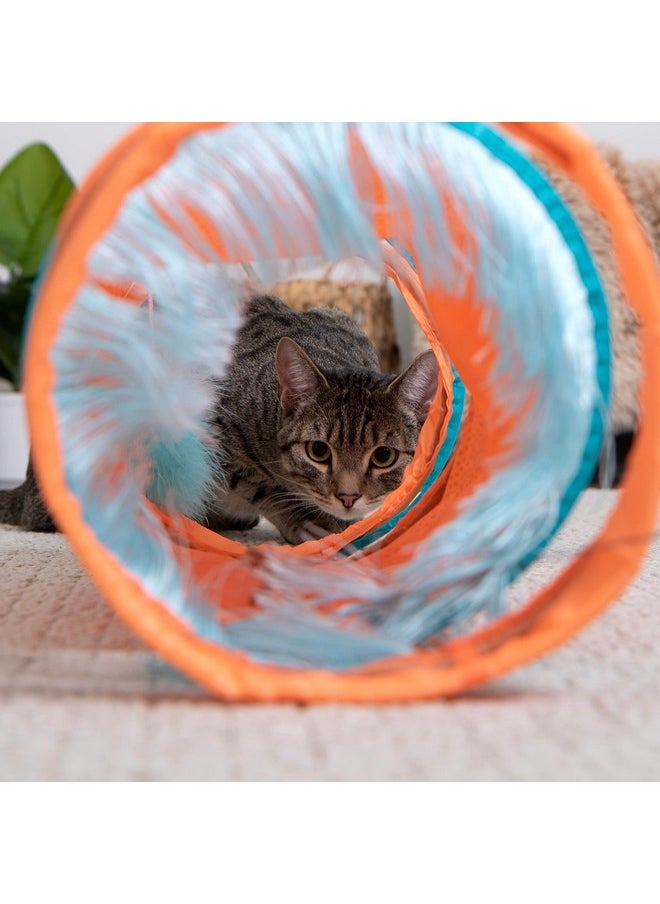 SmartyKat Instincts by SmartyKat Teaser Tunnel Activity Tunnel Cat Toy w/Fringe & Feather Teaser Cat Toy - Orange, One Size  - Image 3