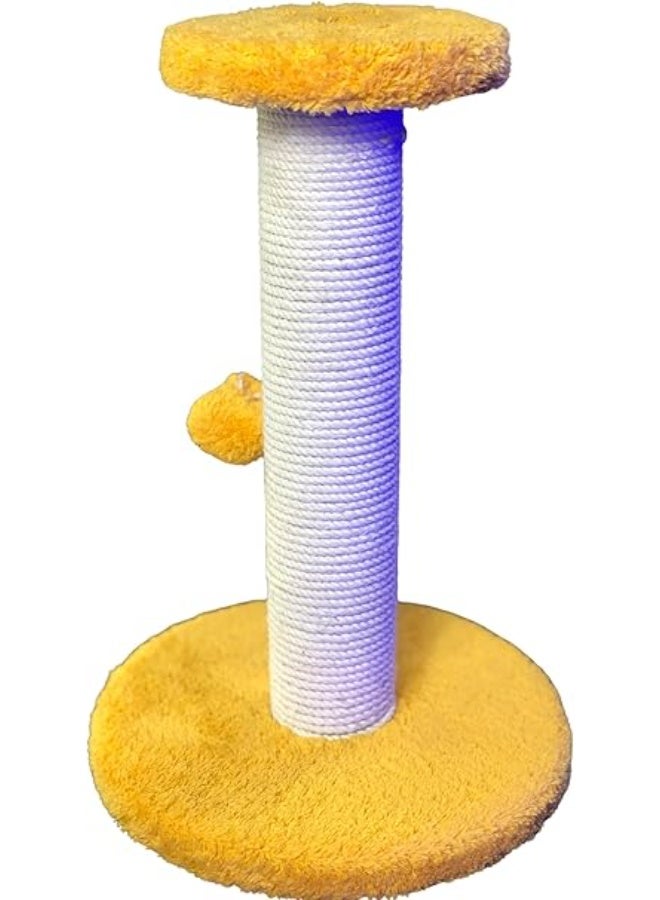Pets House & Care Cat Scratching Post with Sisal Rope & Hanging Ball – Tall Kitty Activity Center with Carpeted Base, Durable & Easy to Assemble – 38×28 cm (Yellow & White) - Image 2