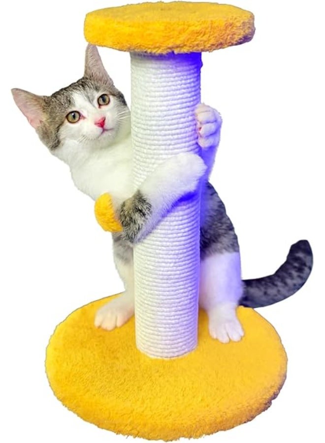 Pets House & Care Cat Scratching Post with Sisal Rope & Hanging Ball – Tall Kitty Activity Center with Carpeted Base, Durable & Easy to Assemble – 38×28 cm (Yellow & White) - Image 1