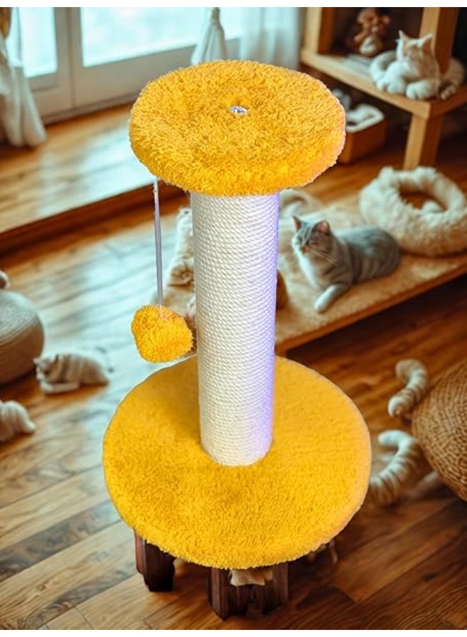 Pets House & Care Cat Scratching Post with Sisal Rope & Hanging Ball – Tall Kitty Activity Center with Carpeted Base, Durable & Easy to Assemble – 38×28 cm (Yellow & White) - Image 4