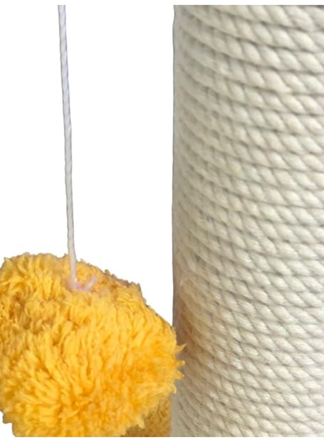 Pets House & Care Cat Scratching Post with Sisal Rope & Hanging Ball – Tall Kitty Activity Center with Carpeted Base, Durable & Easy to Assemble – 38×28 cm (Yellow & White) - Image 3