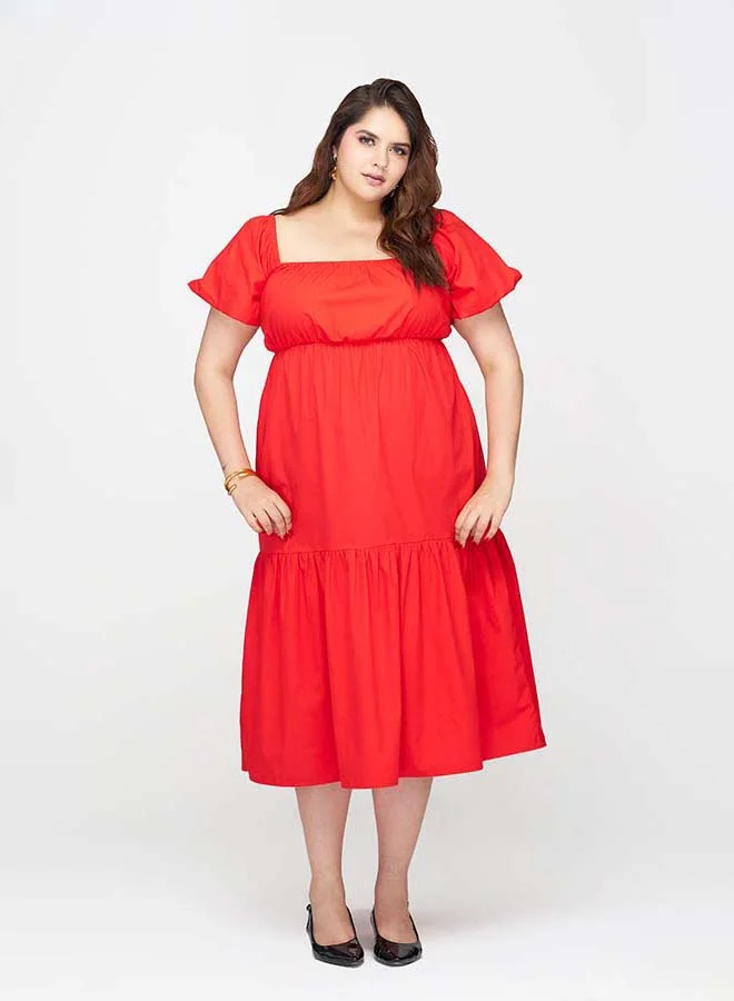 فيرجيو فستان ماكسي بأكمام منفوشة من قطن فيرجيو 100%