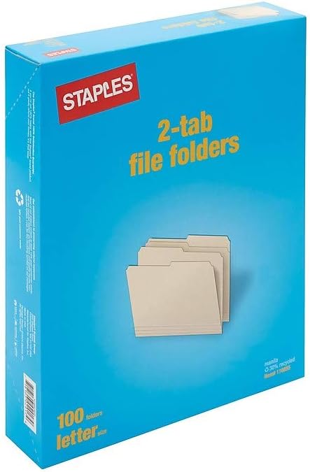 Staples 116855 Manila File Folders Letter 2 Tab Assorted Positions 100Box - Image 2
