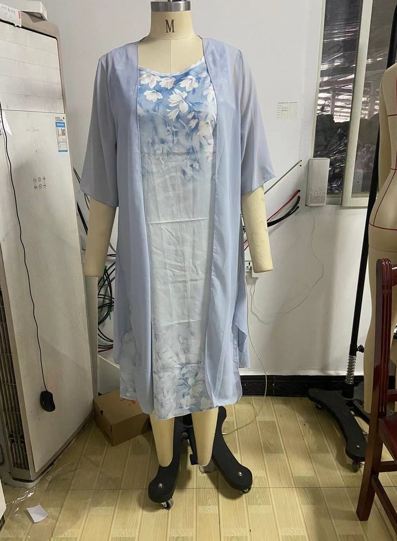 general Women's Floral Print Round-neck Two-piece Set - casual Sleeveless Flowing Dress Paired With Cardigan Jacket - Image 2